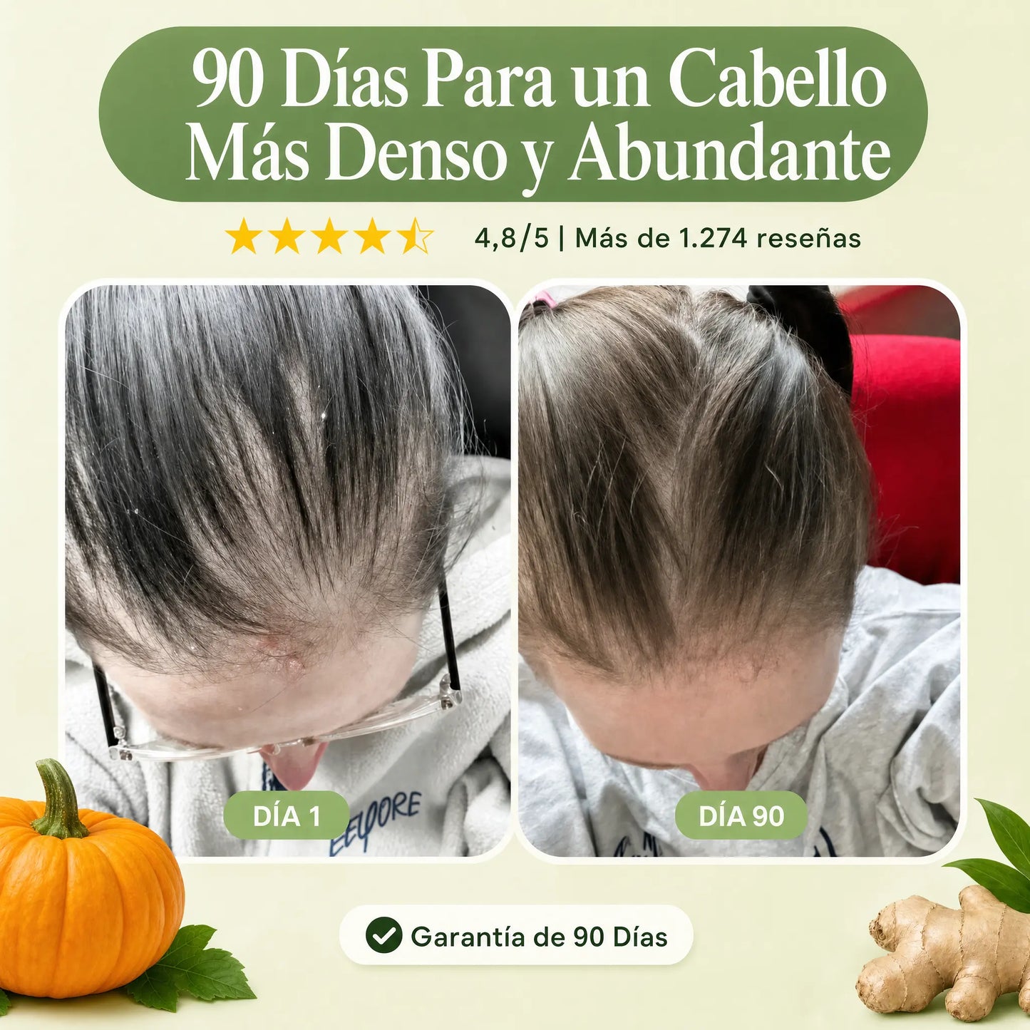Menos caída del cabello en 26 días o menos