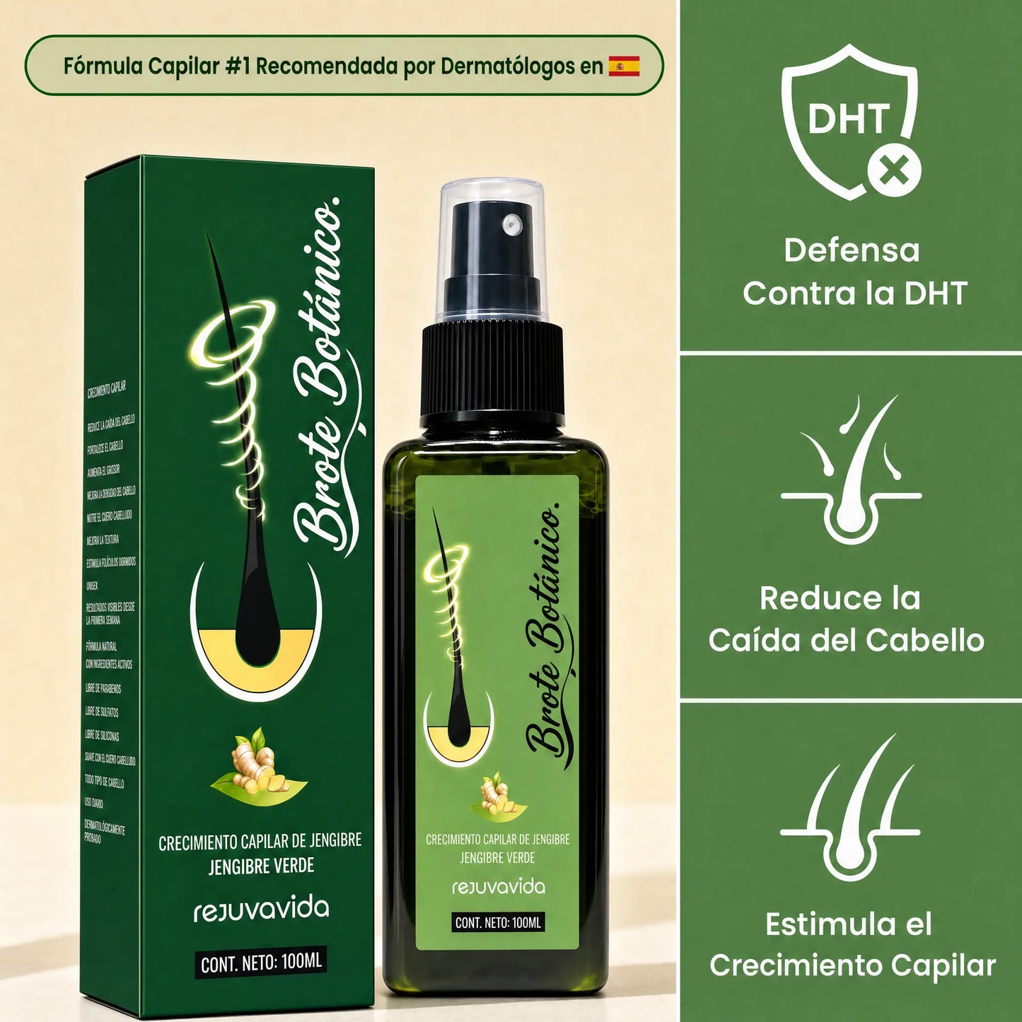 Menos caída del cabello en 26 días o menos